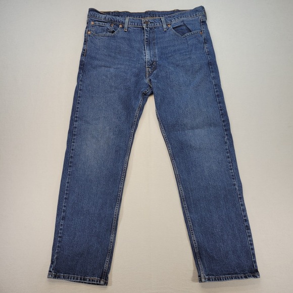 Levis 505 Jeans Mens 40x32 Blue Regular Straight Mid Rise Medium Wash Denim - Picture 1 of 11